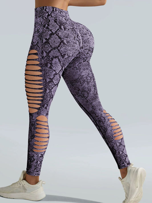 BUYCO Female Snake Print Hollow Out High-waisted Seamless Leggings
