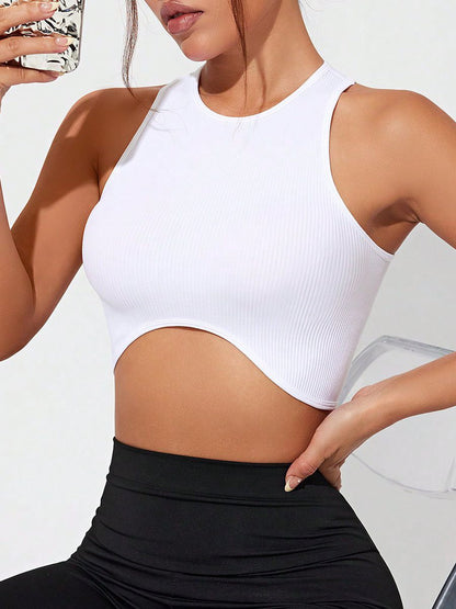 BUYCO Female Fitted Round Neck Ribbed Quick Dry Irregular Design Tanks