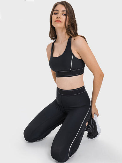 BUYCO Female Contrast Color Push Up Design Elastic Tight Shockproof Tracksuit