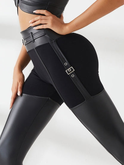 BUYCO Female PU Glossy Metal Buttons Hip-lift Sportswear
