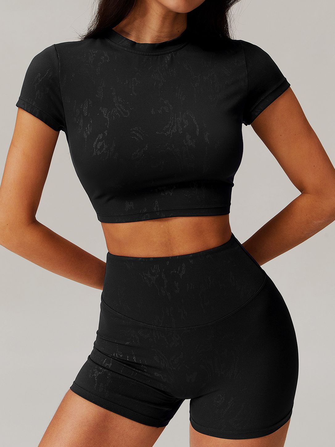 BUYCO Female Modern Stamping Print Elastic Tight High-rise Quick Dry Short Tracksuit