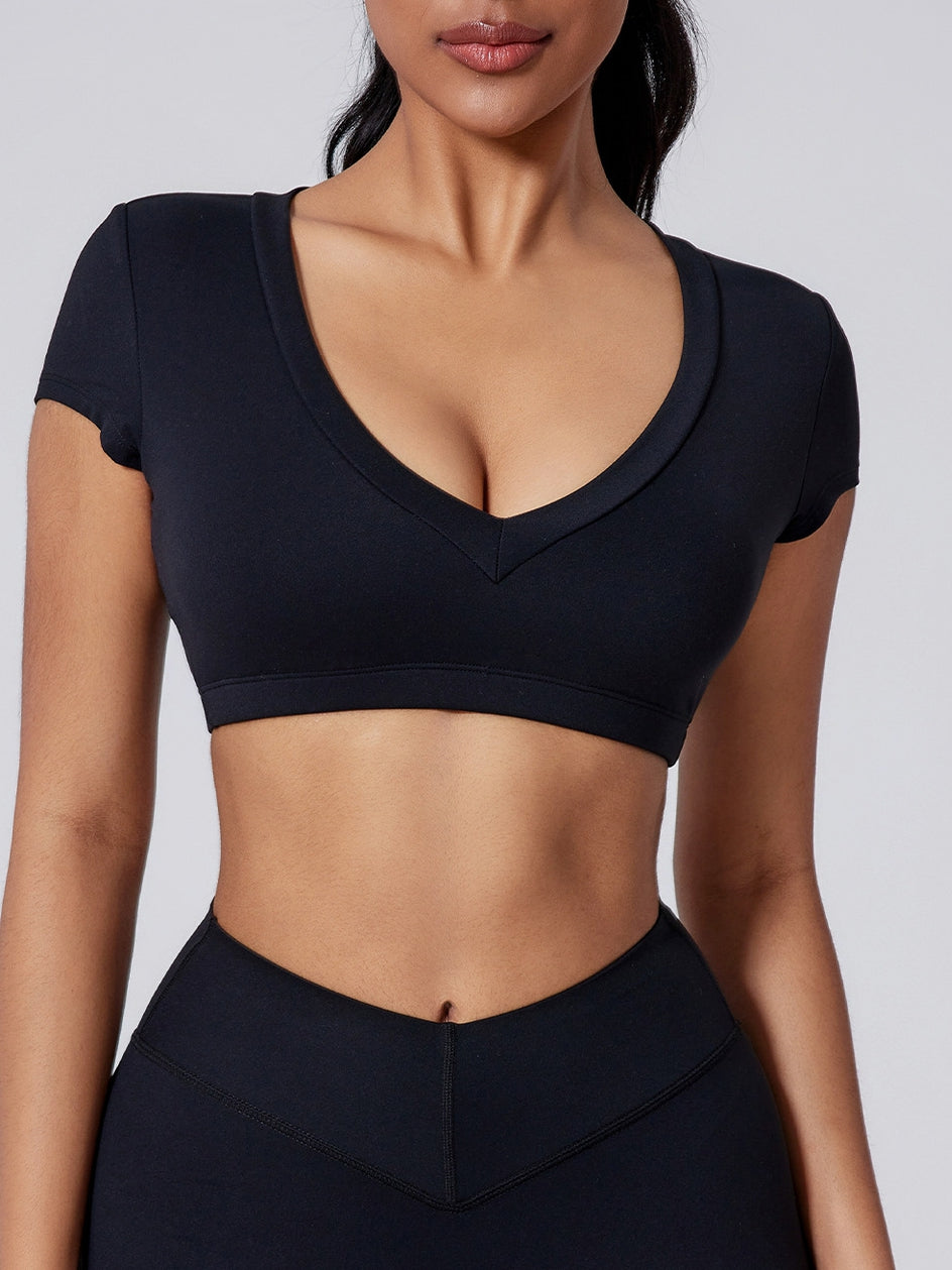 BUYCO Female Deep V Solid Color Backless Short Sleeves