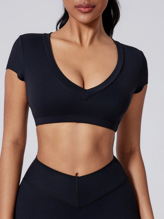 BUYCO Female Deep V Solid Color Backless Short Sleeves