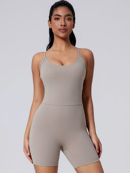 BUYCO Female Backless Solid Color Elastic Tight Romper