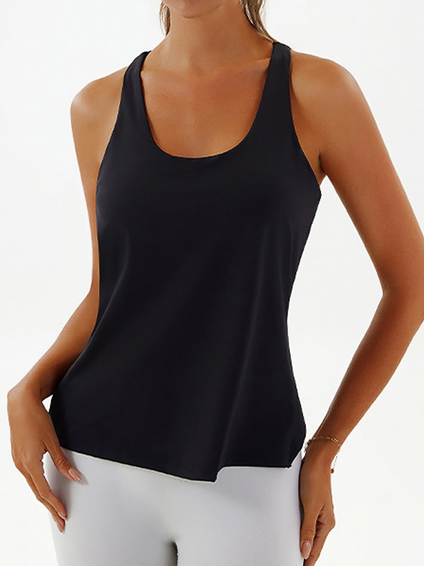 BUYCO Female U Collar Cross Back Hollow Out Two-in-one Tank