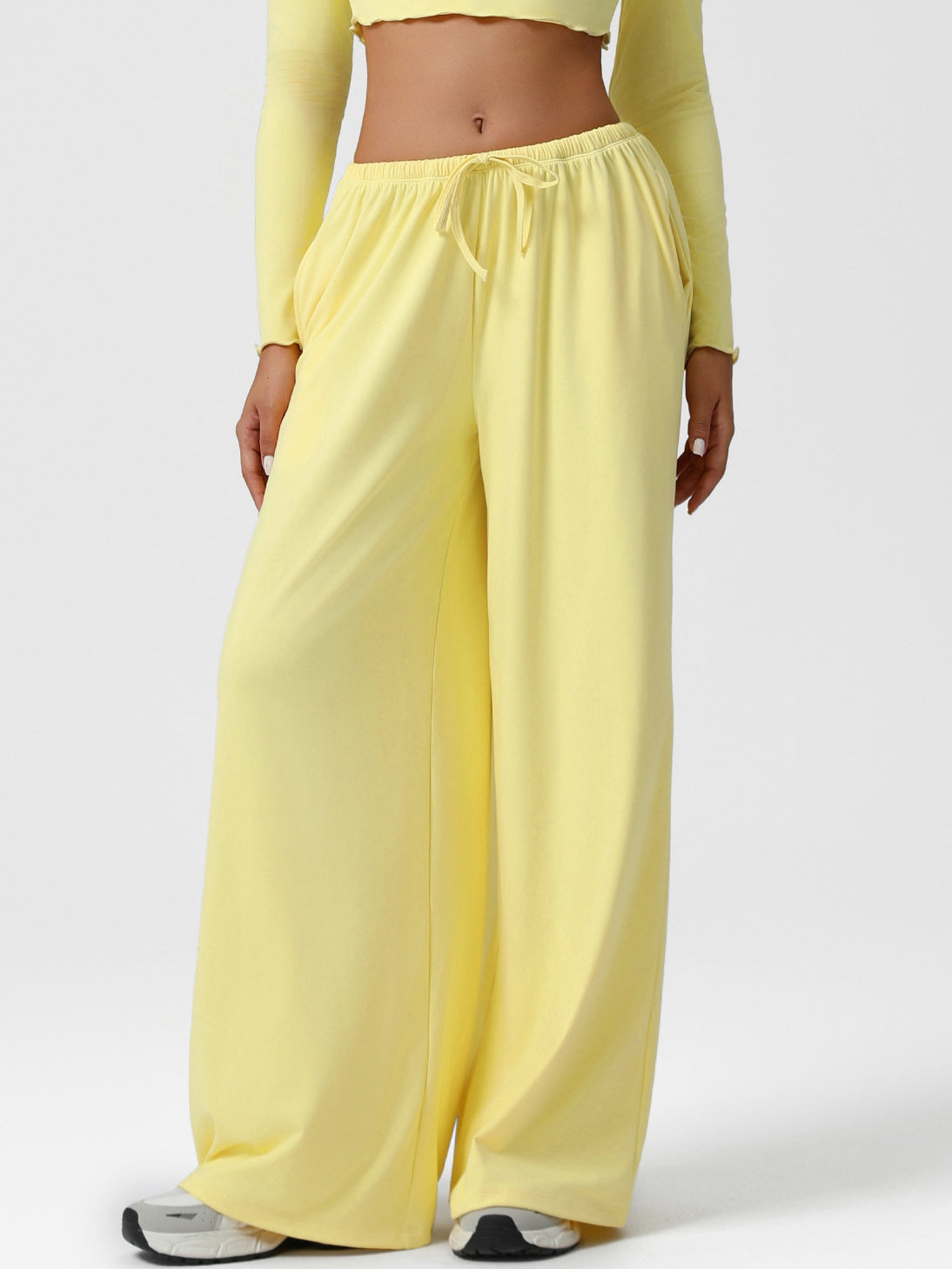 BUYCO Female Drawstring Pocket Solid Color Casual Pants