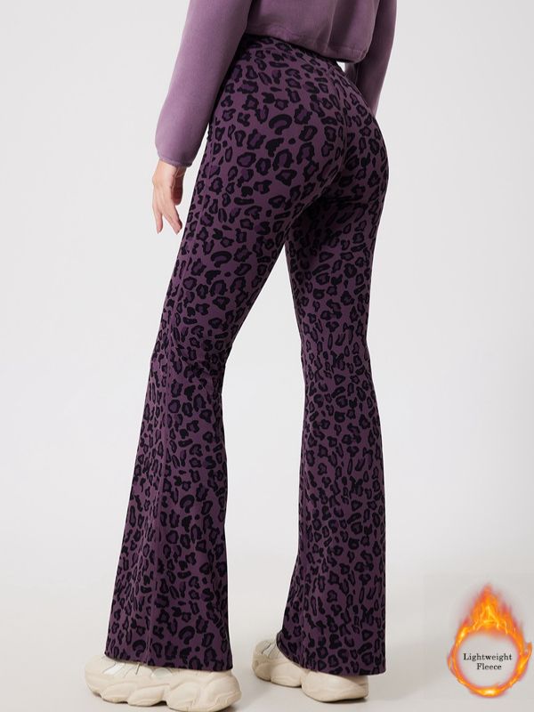 BUYCO Female Fleece Leopard Print Flare Leggings