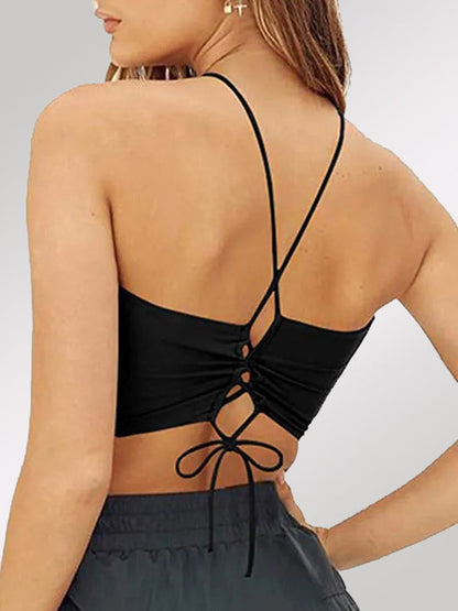 BUYCO Female Halter Folds Cross Back Pleated Backless Sports Bras