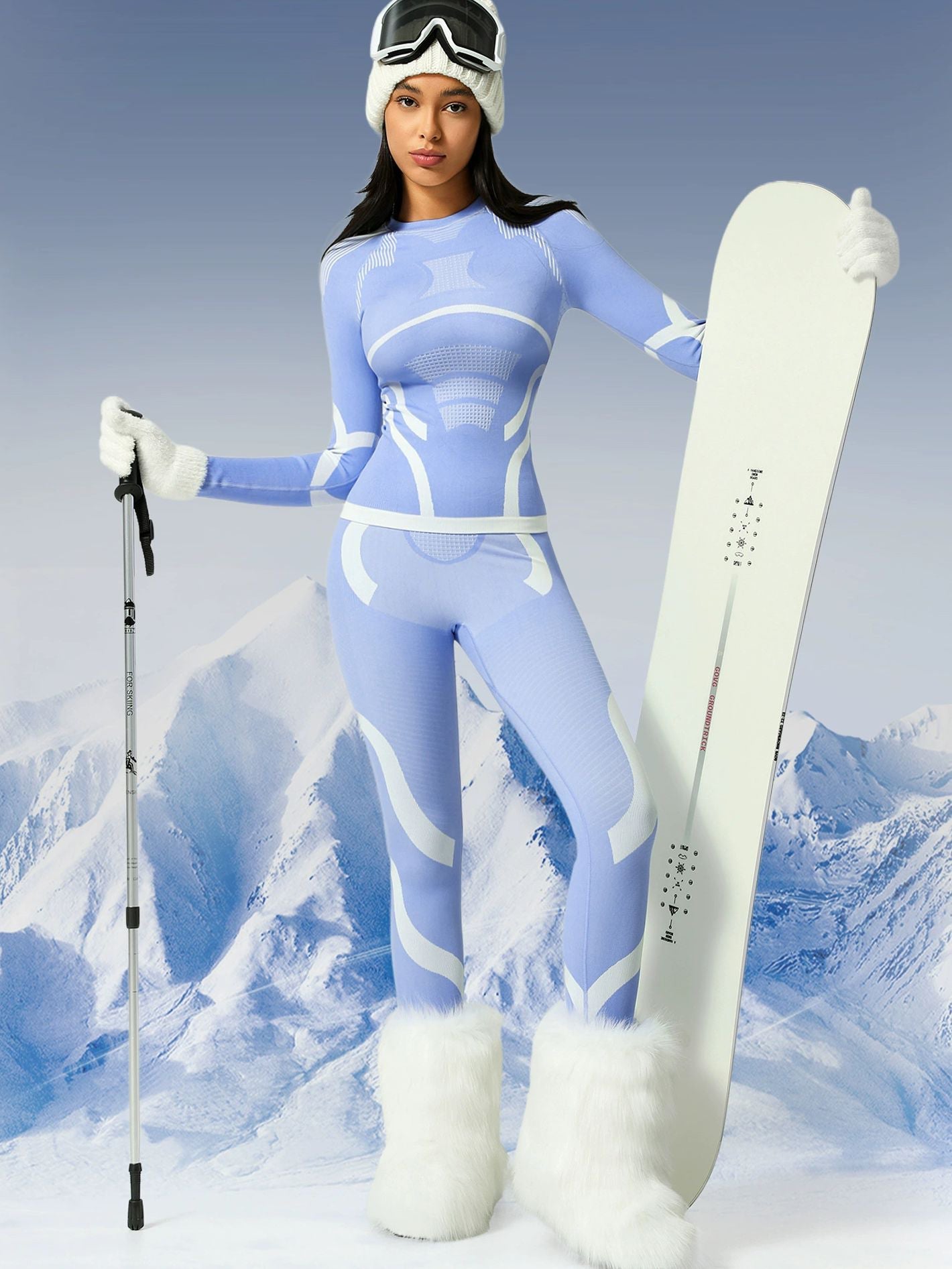 BUYCO Female Quick Dry Warm Contrast Color Elastic Tight Ski Tracksuit