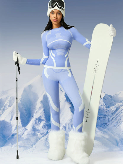 BUYCO Female Quick Dry Warm Contrast Color Elastic Tight Ski Tracksuit