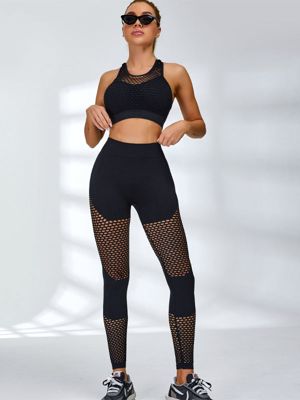 BUYCO Female Net Splicing Ruched Back Seamless Leggings