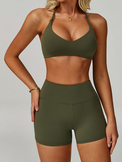 BUYCO Female Cross Back V-neck with Chest Pads Quick Dry Push Up Design Short Tracksuit