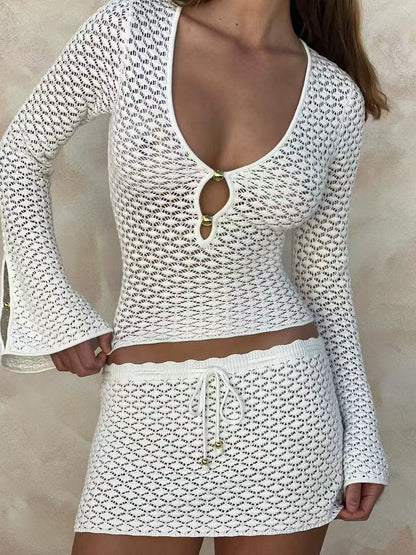 BUYCO Female Solid Color Fitted 2-Pieces Fishnet Without Bikini Set Cover Up