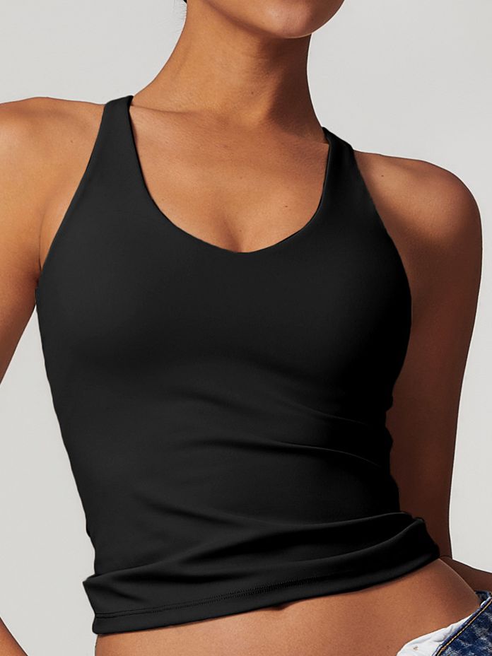 BUYCO Female U Collar Cross Back Hollow Out Quick Dry Adjustable Strap Tank