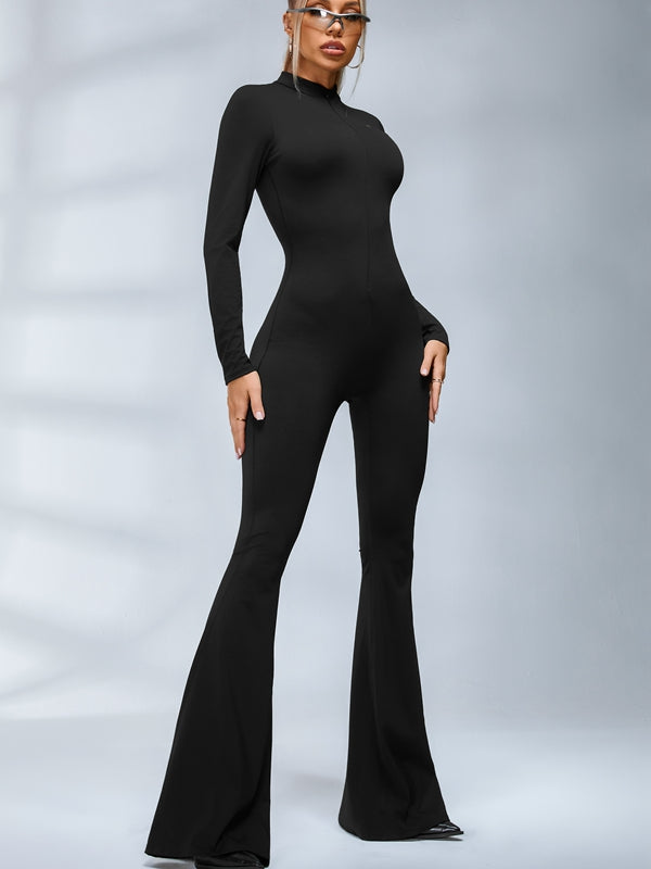 BUYCO Female Trendy Zipper Flare Body-fit Jumpsuit