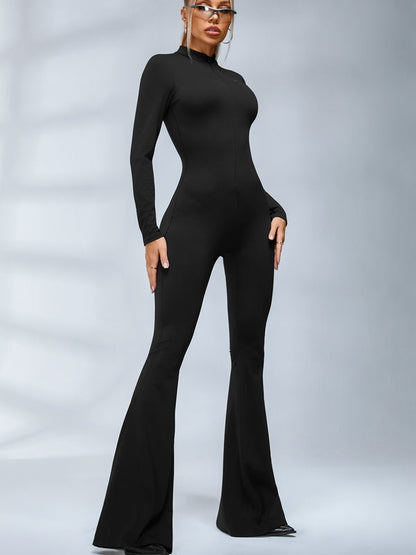 BUYCO Female Trendy Zipper Flare Body-fit Jumpsuit