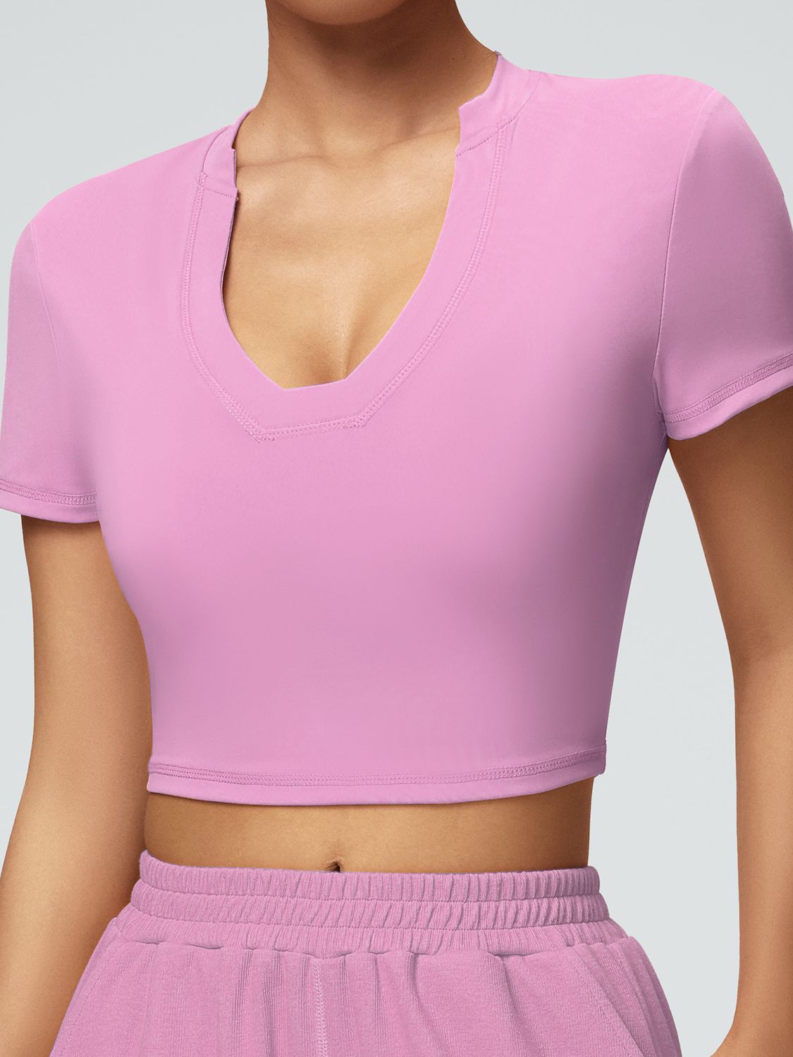 BUYCO Female Solid Color V-neck Quick Dry Elastic Tight Short Sleeves