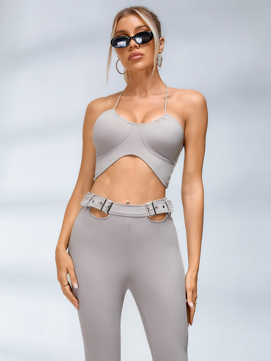 BUYCO Female Button Cutout Cargo Style Flare Design Tracksuit