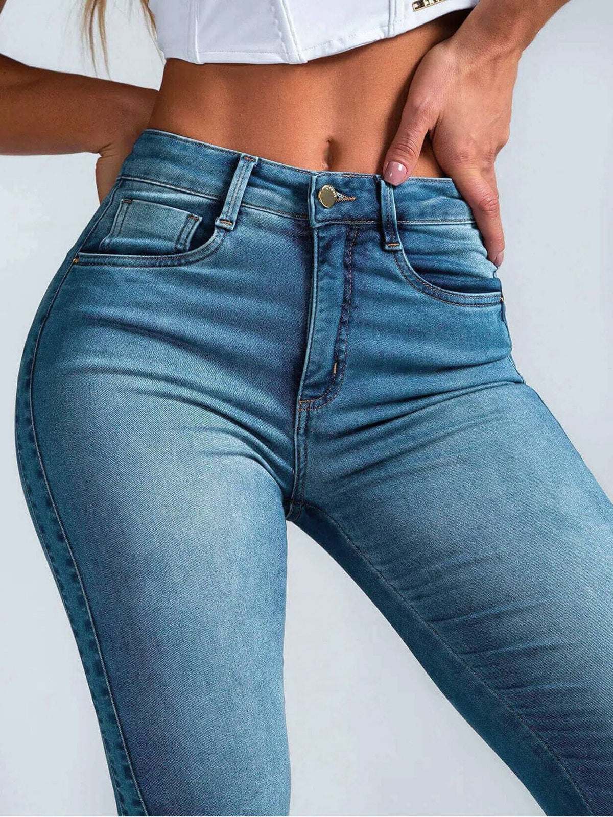 BUYCO Female Fitted Denim Elastic Tight Pocket Cargo Leggings