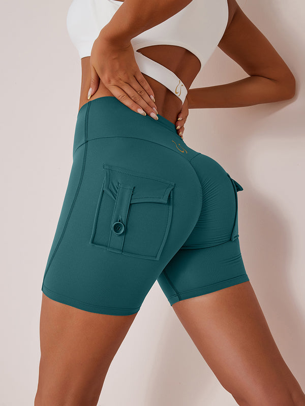 BUYCO Female Elastic Hip Lifting Spandex Gym Cargo Fit Shorts