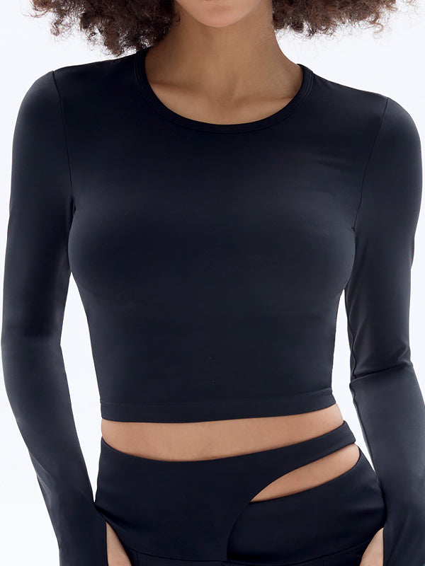 BUYCO Female Fitted with Chest Pads Hollow Out Thumbholes Long Sleeves