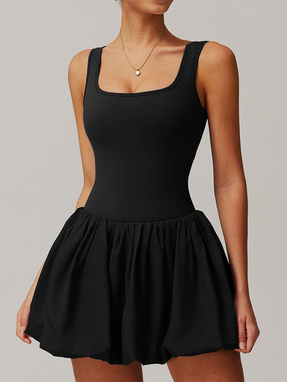 BUYCO Female Solid color U Collar Backless 2 in 1 Pleated Tennis Dress