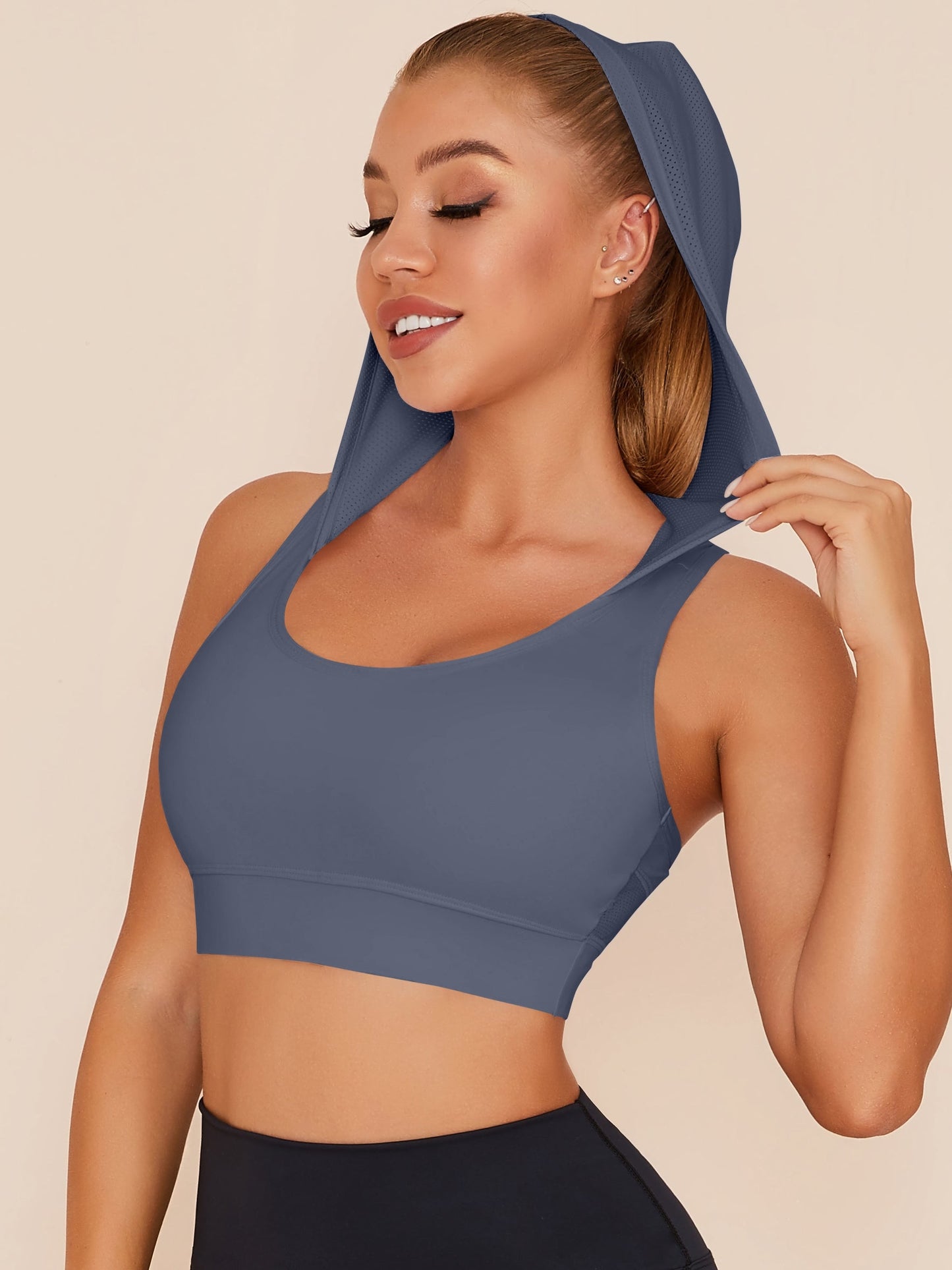 BUYCO Female Solid Color Hooded Vests Pockets Short Tracksuit
