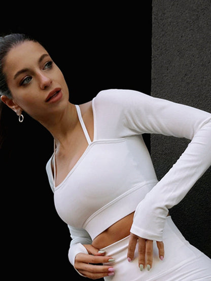 BUYCO Female Solid Color Ribbed Thumbholes Short Tracksuit X ANECHKAANNN ⭐