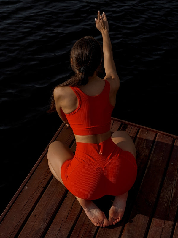 BUYCO Female Pocket Ribbed V-shape Waist Button Short Tracksuits X ANECHKAANNN ⭐