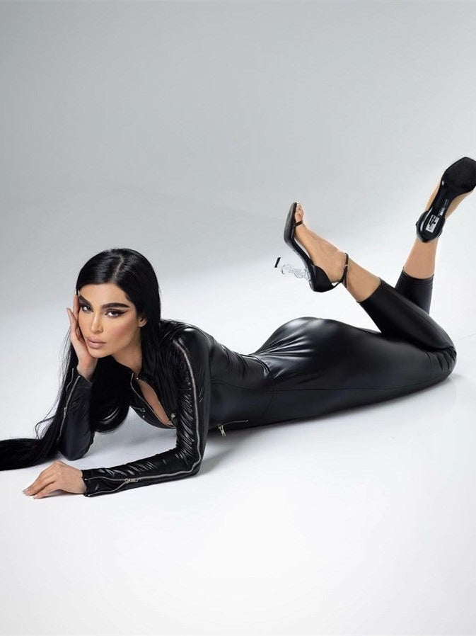 BUYCO Female PU Faux Leather Trendy Zippers Jumpsuits