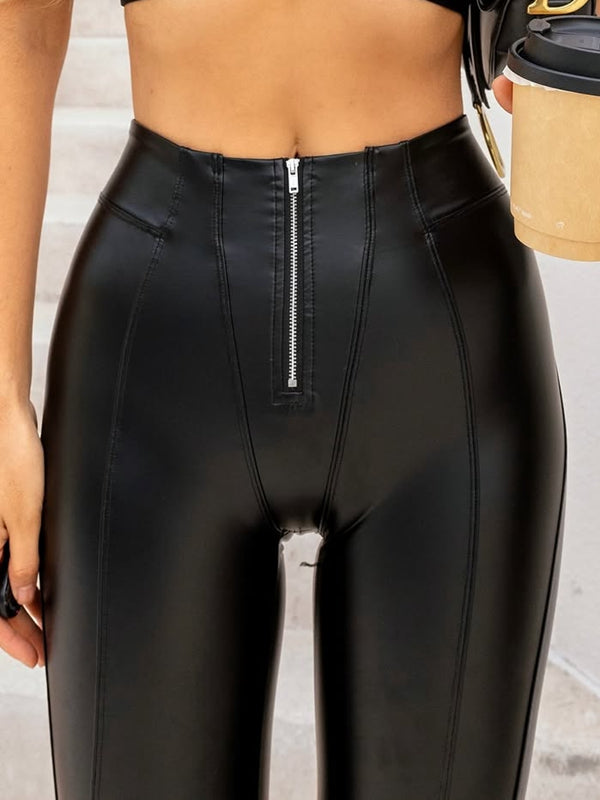 BUYCO Female Fly-Eye Faux Leather Push-Up Zipper Tracksuit