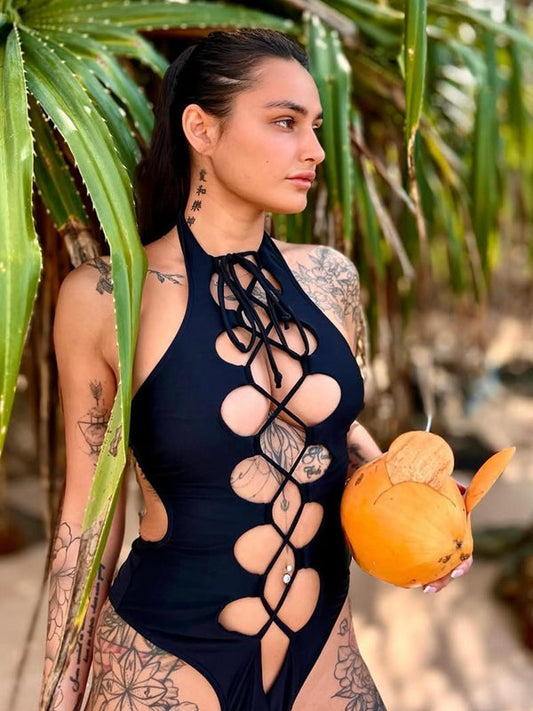 BUYCO Female Roman-knot Hollow Out Halter One Piece