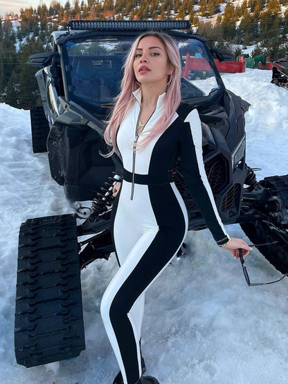 BUYCO Female "SciFi Heroine" Contrast Color PU Half Zipper Jumpsuit