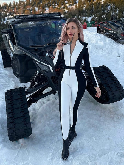 BUYCO Female "SciFi Heroine" Contrast Color PU Half Zipper Jumpsuit