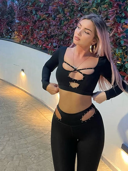 BUYCO Female Rivet Cross Cutout Backless Tracksuit