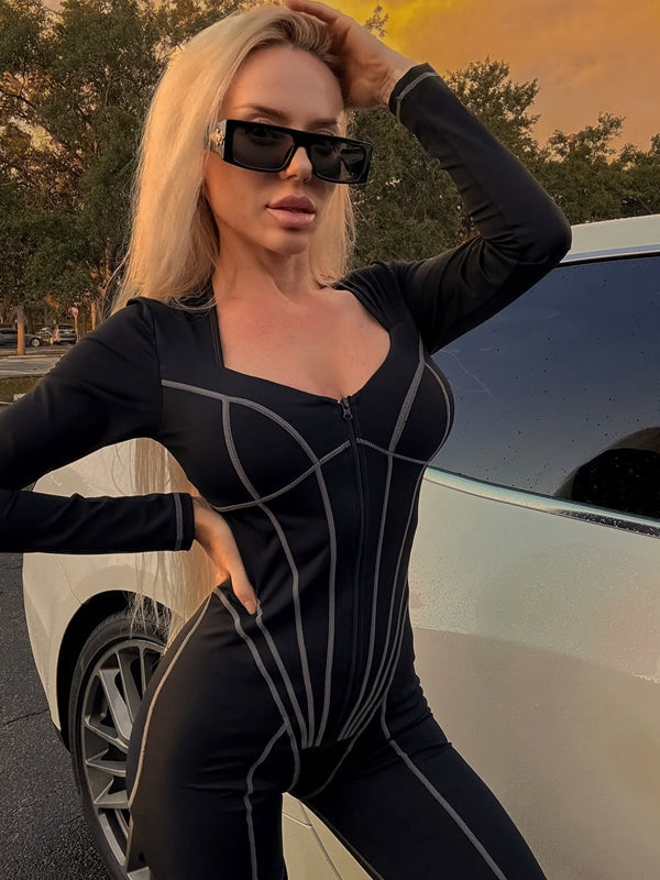 BUYCO Female Tummy Control Zipper Hip-lift Jumpsuit