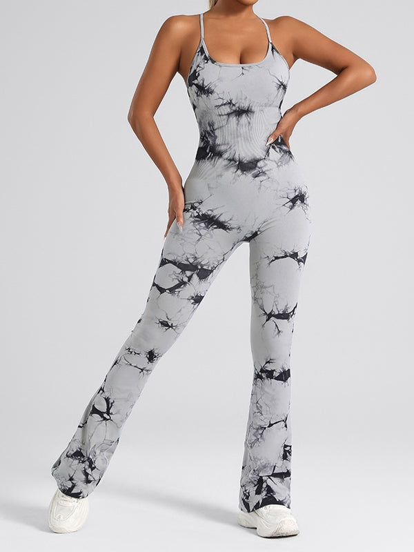 BUYCO Female Modern Tie-dye Cross Back Flare Jumpsuit