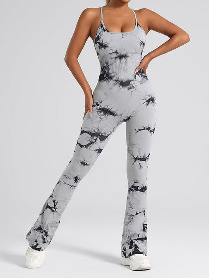 BUYCO Female Modern Tie-dye Cross Back Flare Jumpsuit