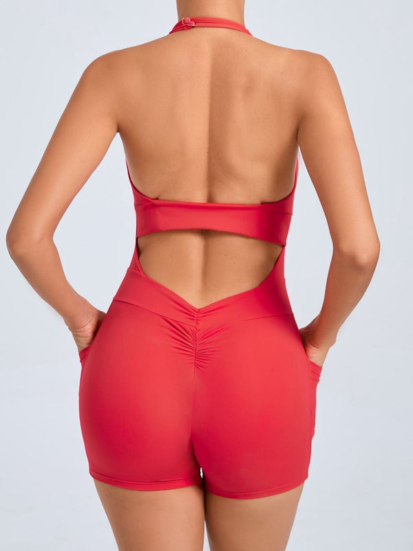 BUYCO Female Front Folds Backless Pocket Jumpsuit