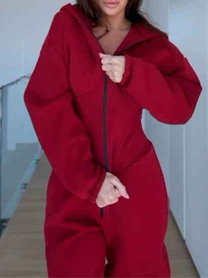 BUYCO Female Long Sleeves Zipper Hooded Jumpsuit
