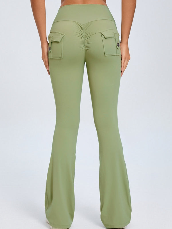 BUYCO Female Pocket Ruched Back Flare Cargo Leggings
