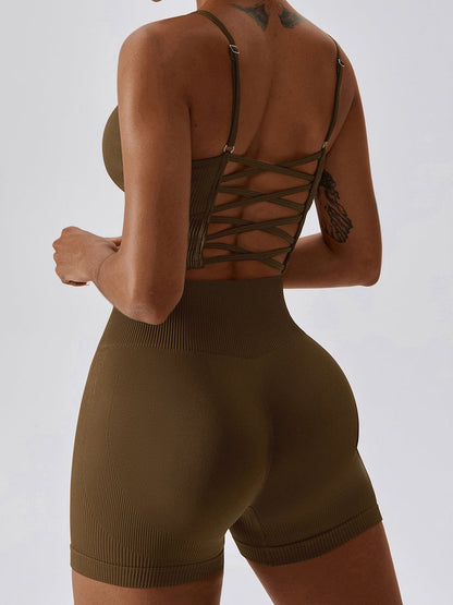 BUYCO Female Ribbed Ruched Back Spandex Gym Fit Shorts