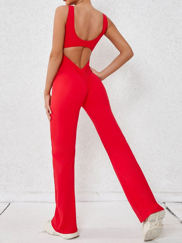 BUYCO Female Backless Ruched Back Flare Jumpsuit