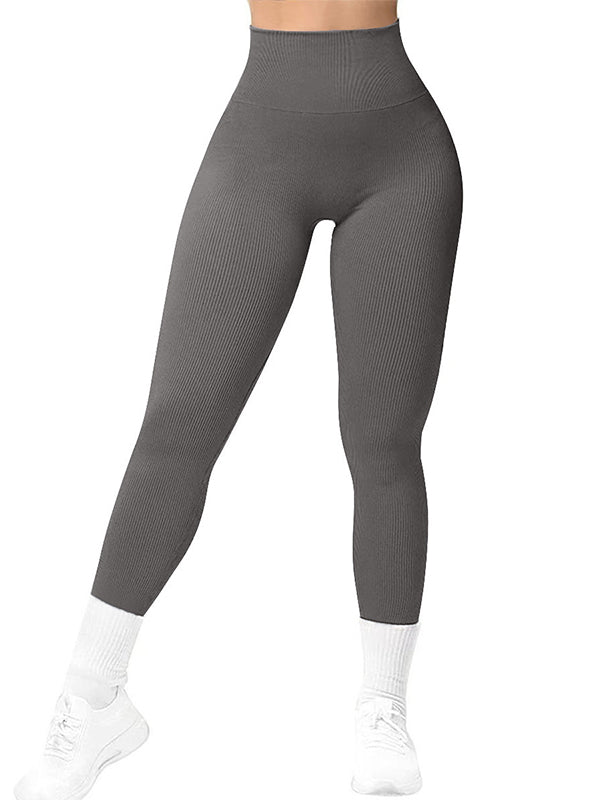 BUYCO Female Seamless Ribbed Solid Color Quick-dry Leggings