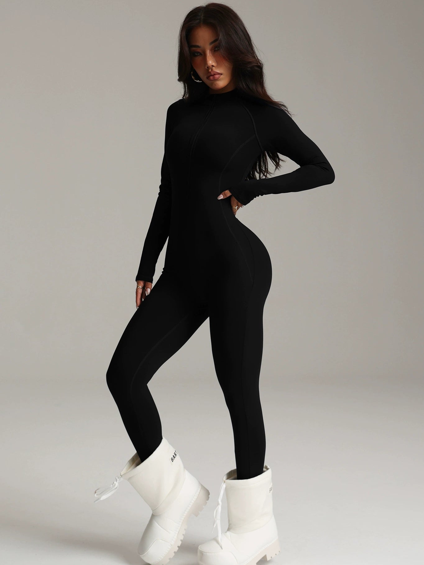 BUYCO Female Fitted Solid Color Zipper Fleece Jumpsuit
