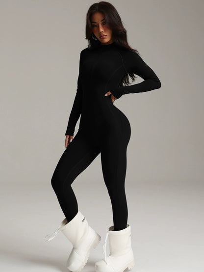 BUYCO Female Fitted Solid Color Zipper Fleece Jumpsuit