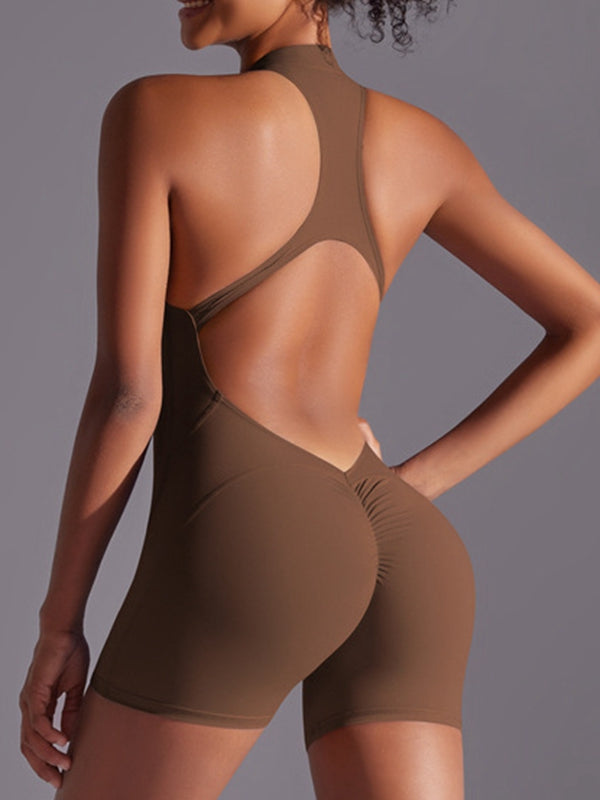 BUYCO Female Zipper Backless Ruched Back Romper