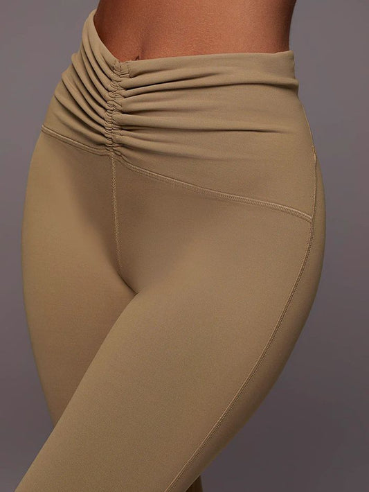 BUYCO Female Solid Color Unique Folds V Shape Waist Leggings