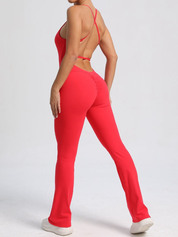 BUYCO Female Cross Back Ruched Back Flare Jumpsuit