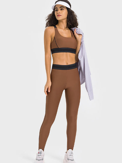 BUYCO Female Contrast Color Push Up Design Elastic Tight Shockproof Tracksuit